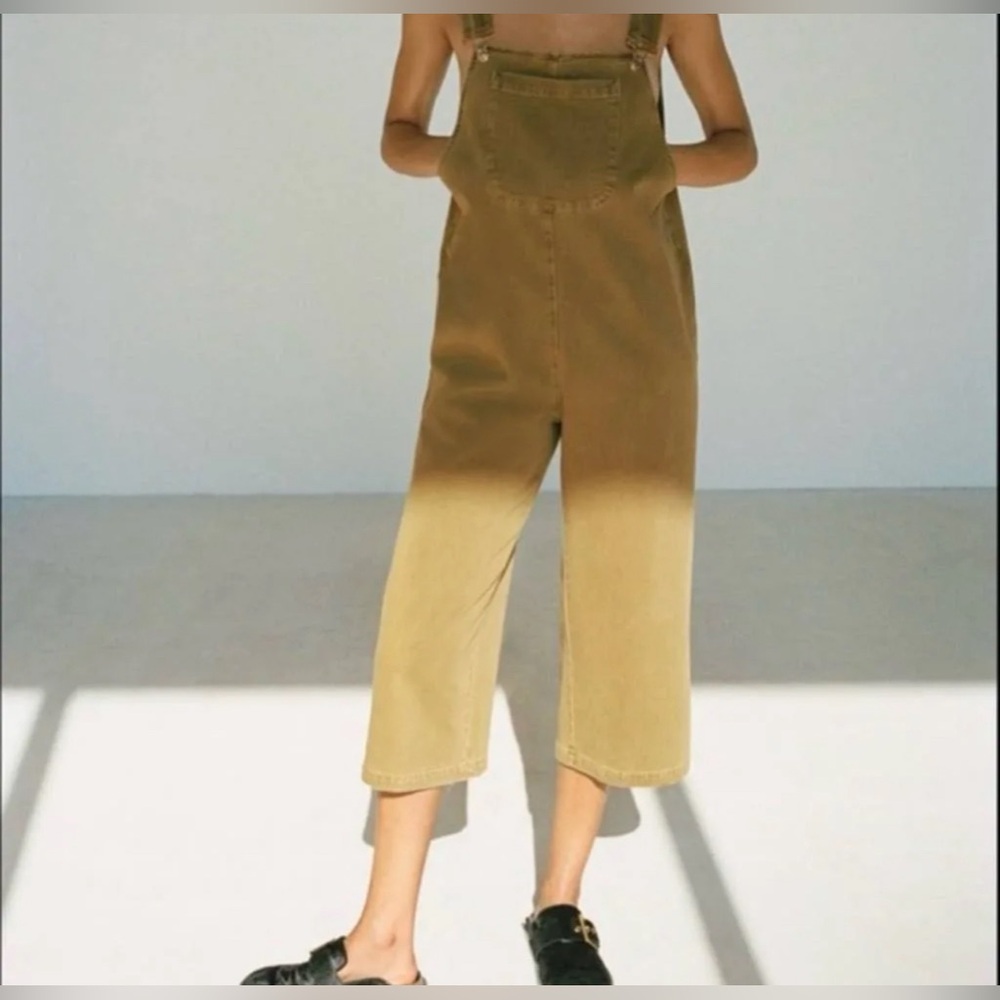 Zara Pants & Jumpsuits | Zara Jaime Jumpsuit Overall Jean Brown Wide Leg Medium